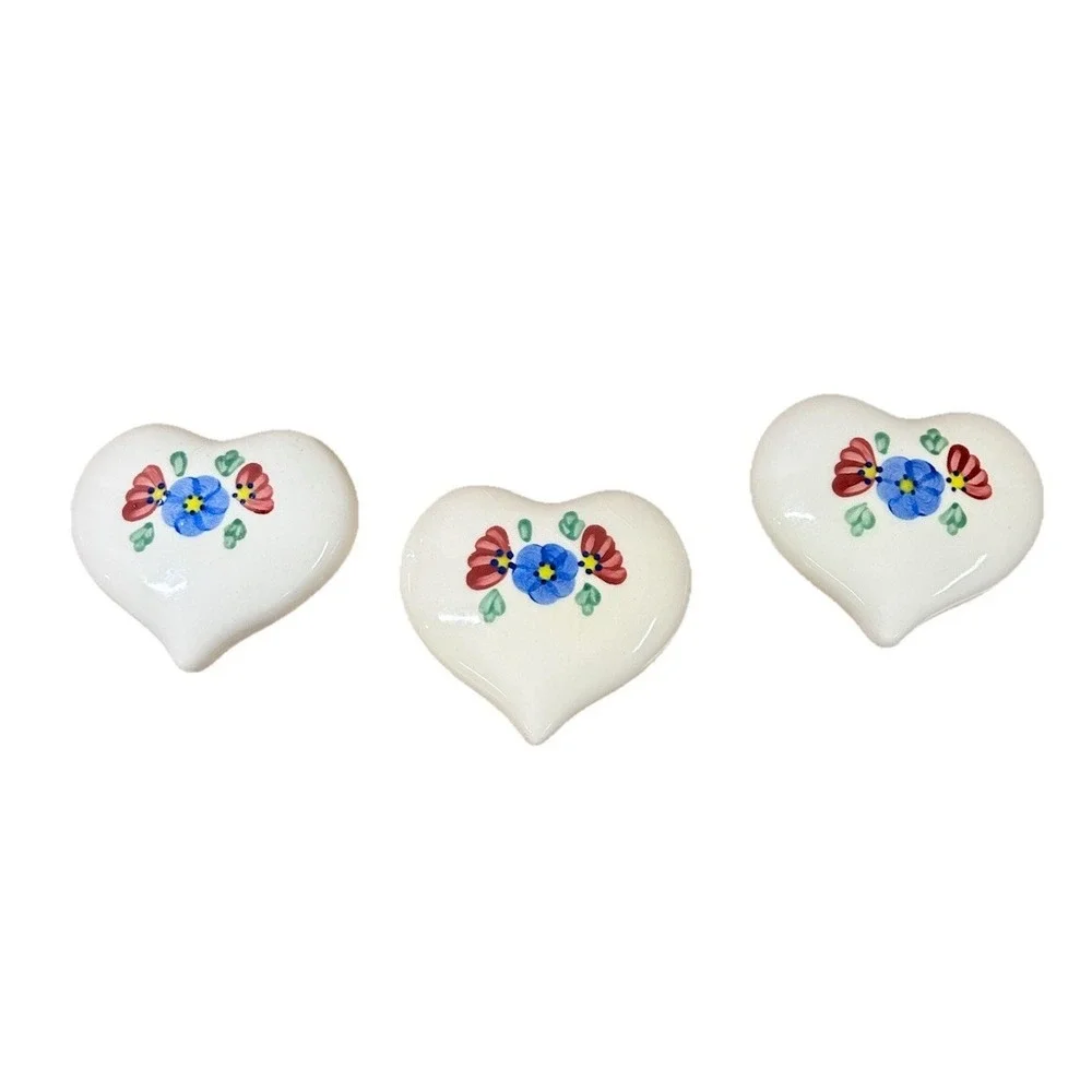 Set of 3‎ vintage 1216-BL Ceramic Floral Puffy Hearts Home Interior / Homco